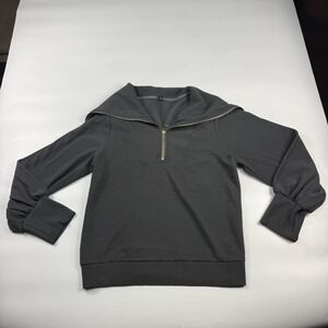 Efan Womens Medium Gray Ribbed Quarter Zip Pullover Sweatshirt